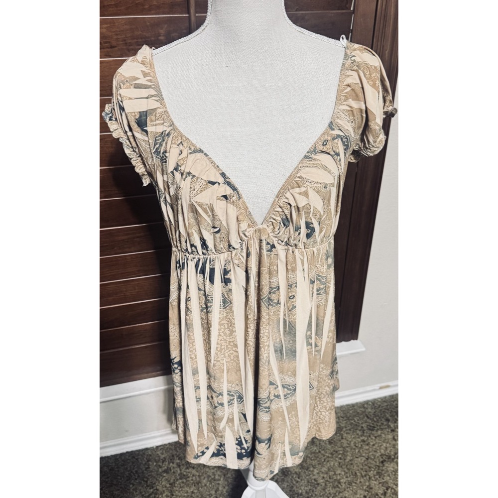 MKM Designs Women XL Paisley Tunic Top Mini Dress V-Neck Empire Waist Boho fairy